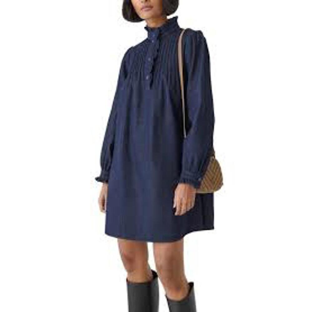 & other stories Ruffle Trim Babydoll Dress Blue Denim Medium Wash Long Sleeve 6
